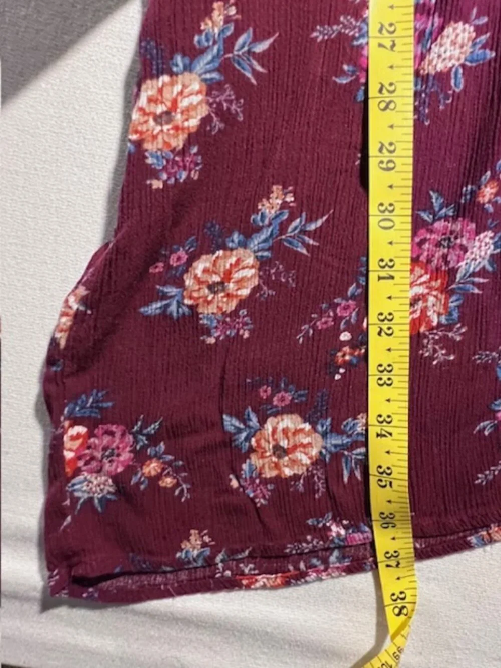 XHILARATION Vibrant floral maroon‎ pants elastic waist lightweight flowy Wide Sm